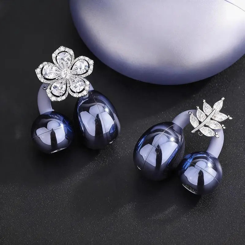 Shiny Flower Rhinestone Bluetooth Headset Clip Detachable Exquisite Qme
