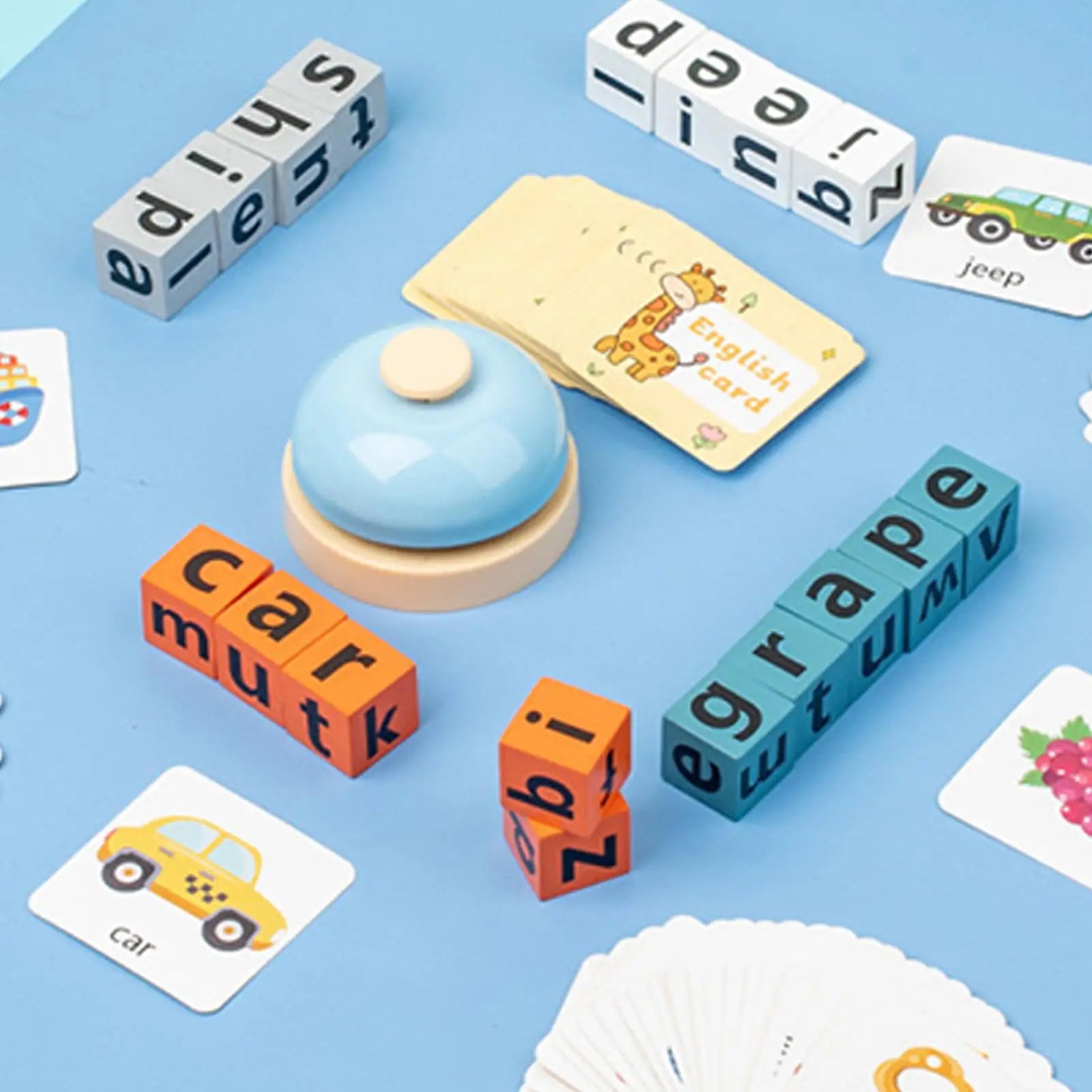 Wood Spelling Blocks Matching Letter Game with Flash Card Learning Toy with Bell Sight Words Recognition Game for Kids Ages3 4 5 Qme