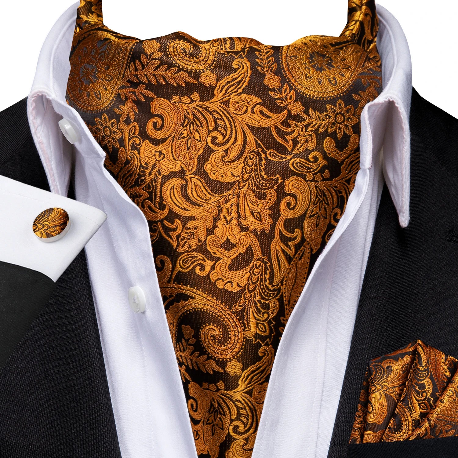 Men's Ascots Fashion Luxury Paisley Cravat Set with Cufflinks and Handkerchiefs for Daily Casual Outing Qme LDAS1171
