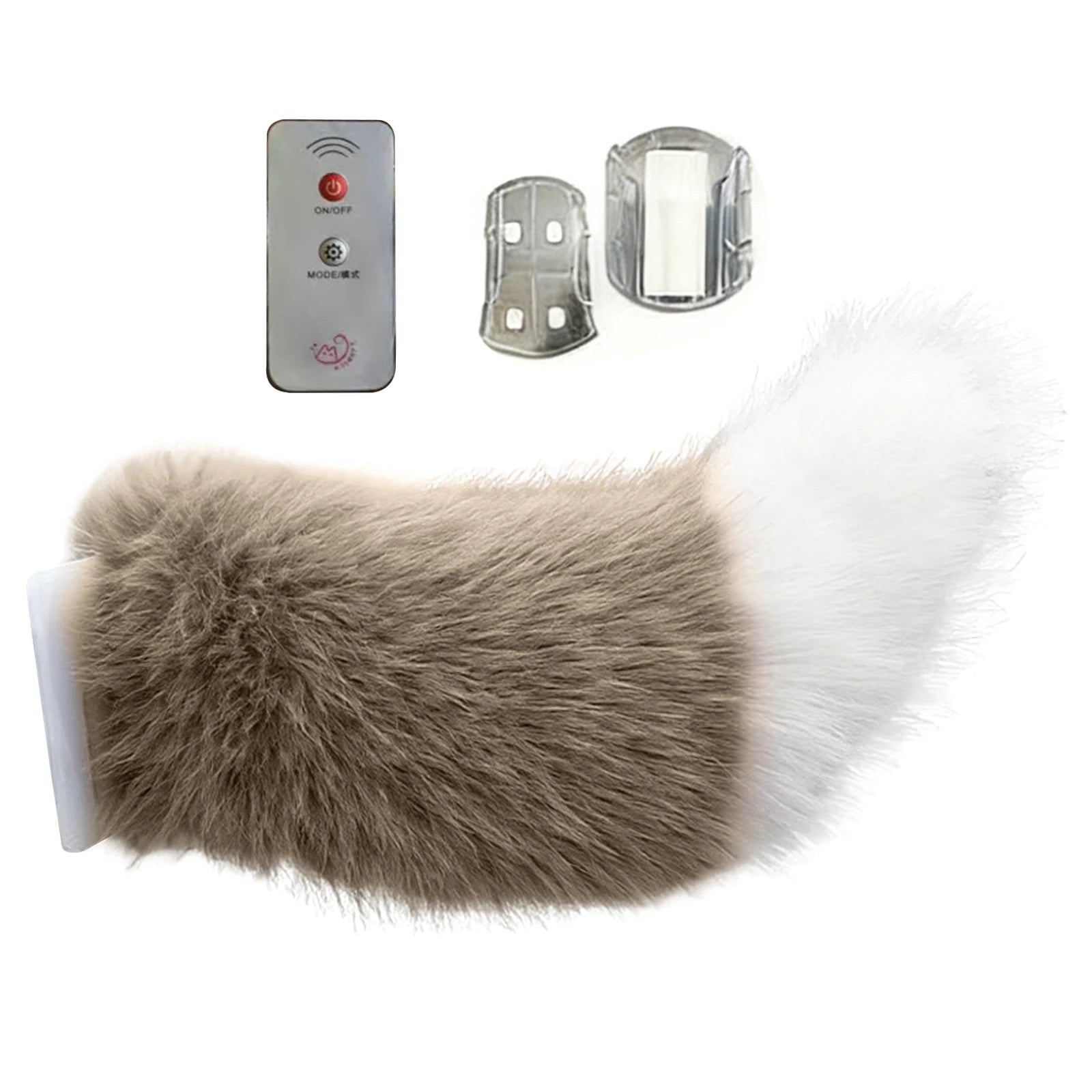 Car Electric Remote Control Tail Moving Shake Wagging Plush Tail Ornament For Auto Motorcycle Decorate Accessories ﻿ Qme Khaki White