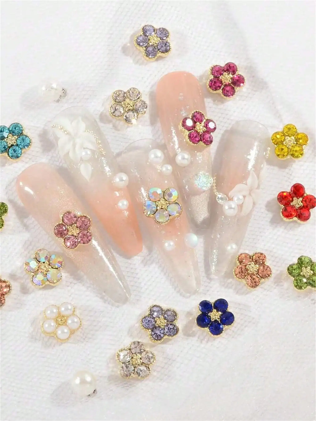 3D Glitter Rhinestones Crystal Flower Nail Art Charms Colorful Cherry Qme