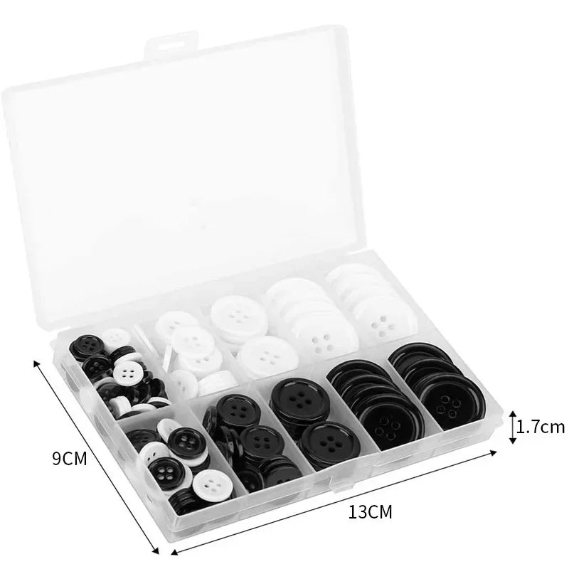 160PCS Round Resin Sewing Button 4 Holes Craft DIY Garment Sewing Button Mixed 5 Sizes Black and White Button Sewing Accessories Qme Black and White