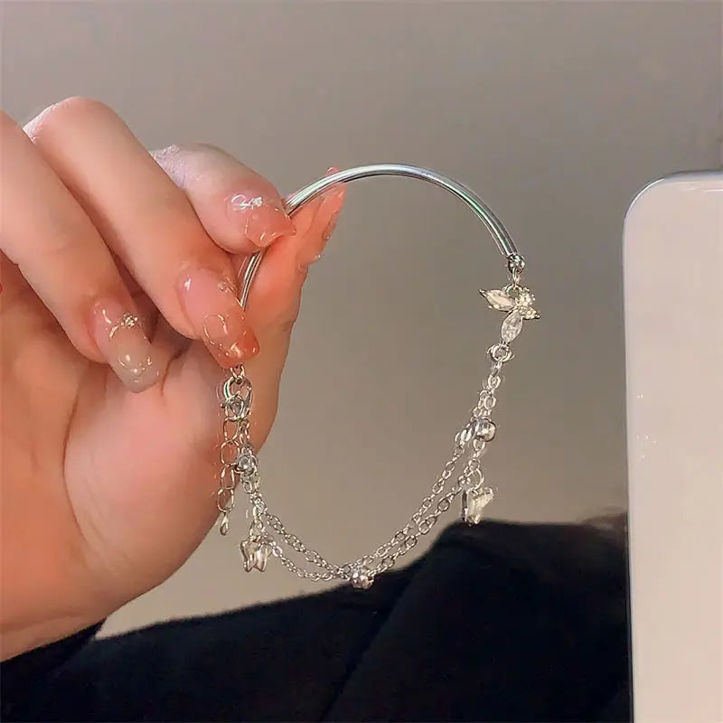 Exquisite New Fairy Sparkling Butterfly Tassel Bracelet Elegant Women Silver Color Chain Valentines Day Layering Gift Jewelry Qme