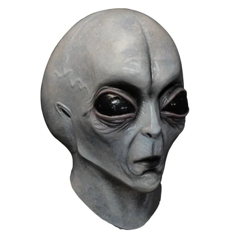 Funny’s Horror Latex Mask Cosplay UFO Oxyey Alien Skull Halloween Party Costume Ghost House Chamber Prank Devil Monster Prop Qme Gray One Size Fits All