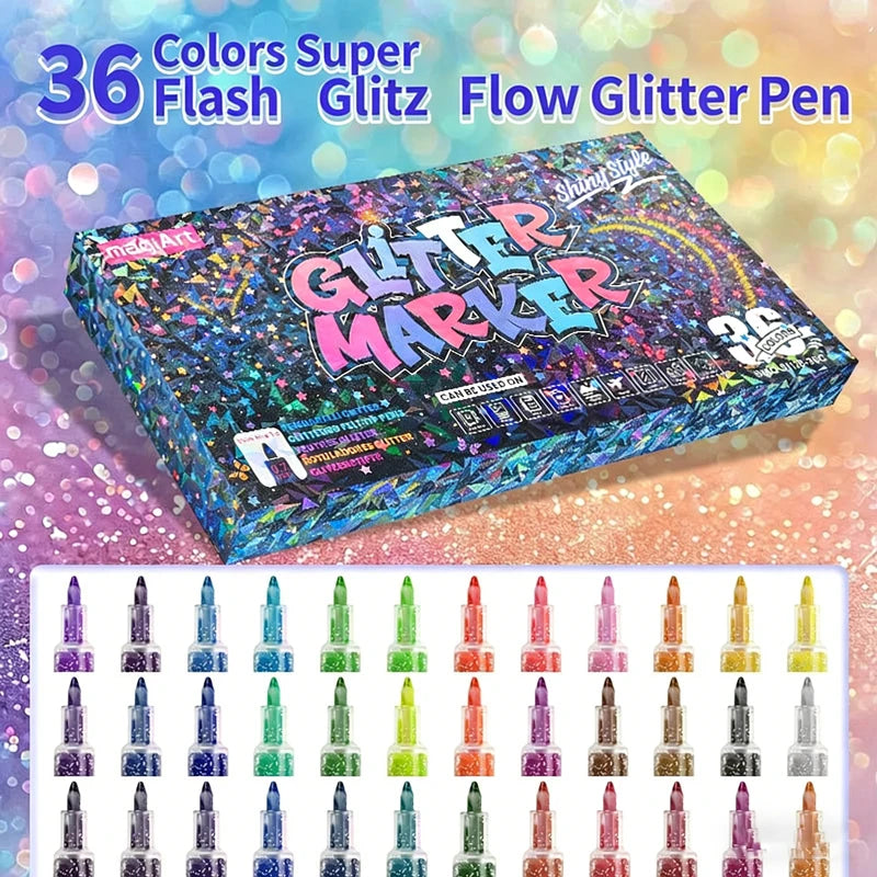 12-36 Colors Glitter Acrylic Markers, Vibrant Colors for Doodling & Card Making. Perfect for Adult DIY Crafts & Art Supplies Qme 36 Colors