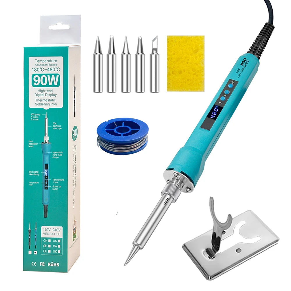 90 100W Digital Soldering Iron Repair Welding Tool Calibration Qme 988-90W-blue set 110V US PLUG