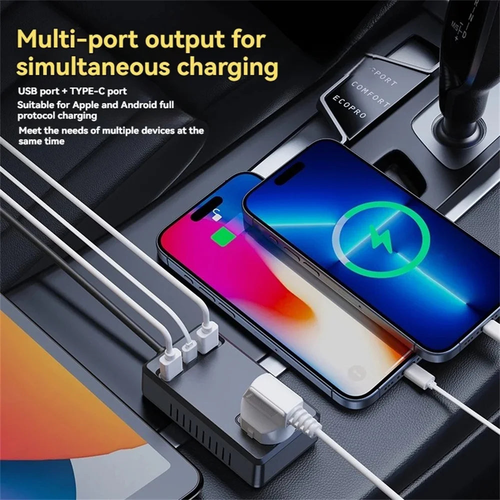 Hot Universal 150W Car Inverter DC 12V/24V To 110V/220V Auto Power Converter Adapter USB Type C Chargers Car Inverter For IPhone Qme