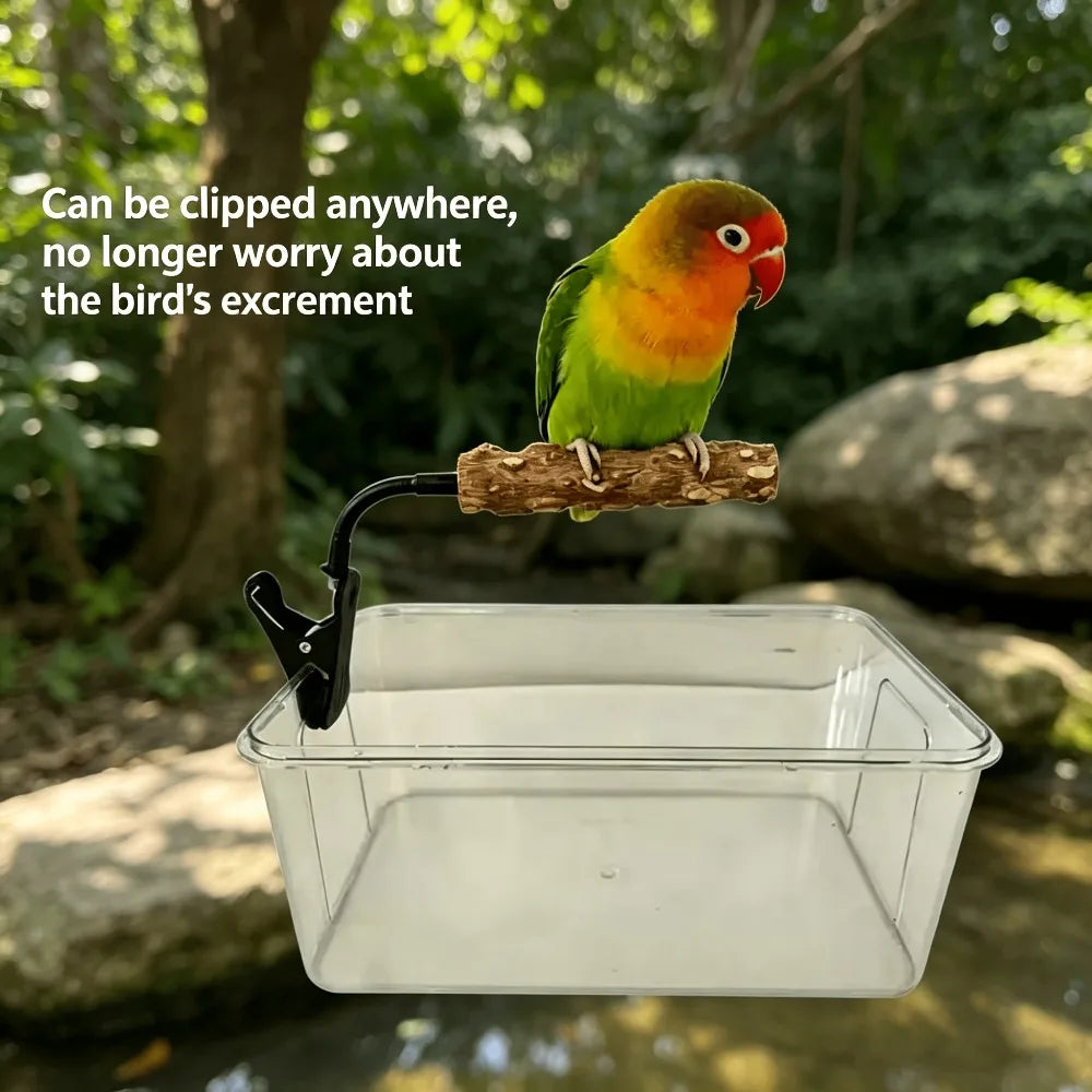 Clip-on Bird Potty Training Perch Adjustable Stand Natural Wood Qme