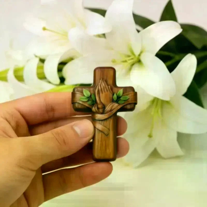 Small Pocket Prayer Cross With Card, Portable Wooden Prayer Cross Pocket Card With Bag For Easter Christmas Token, Church Favors Qme