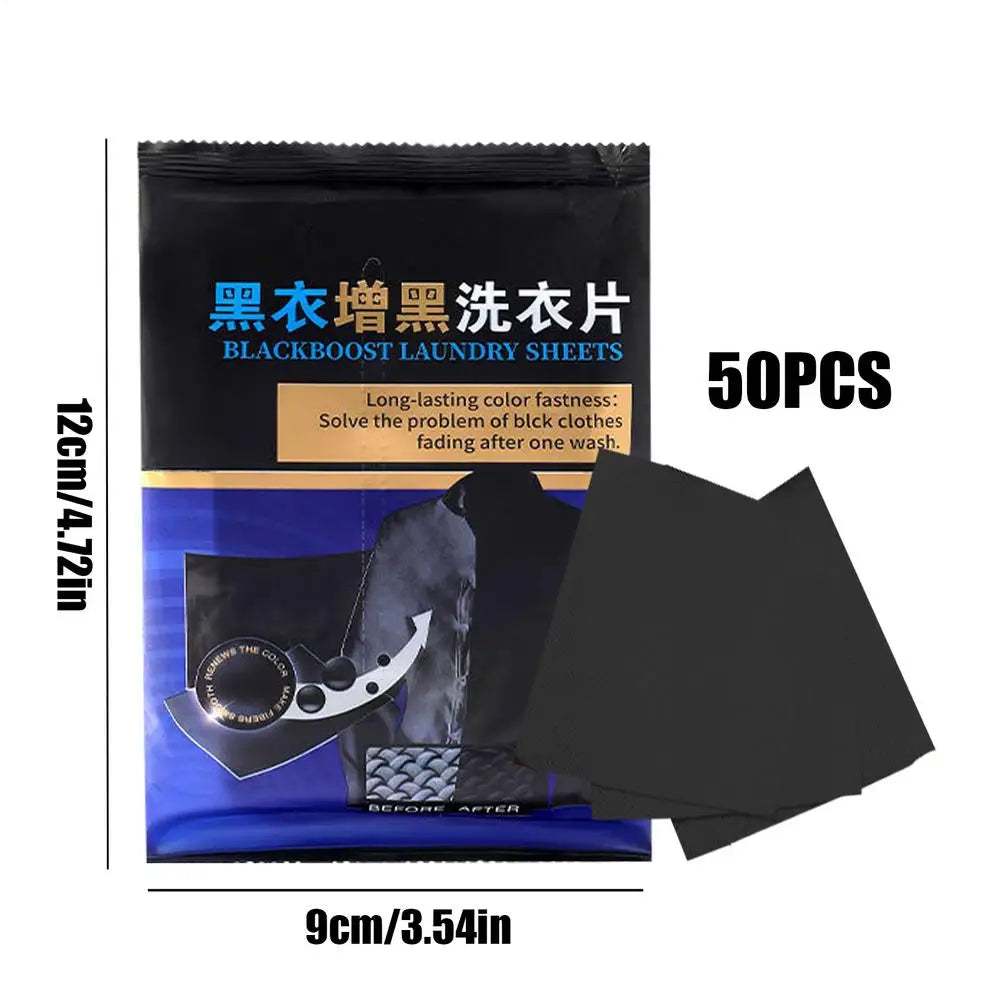NEW Black Fabric Dye 50 Pieces Color Fixing Brightening Black Clothes Restorer Laundry Supplies For School Hotel Apartment Dorm Qme as shown