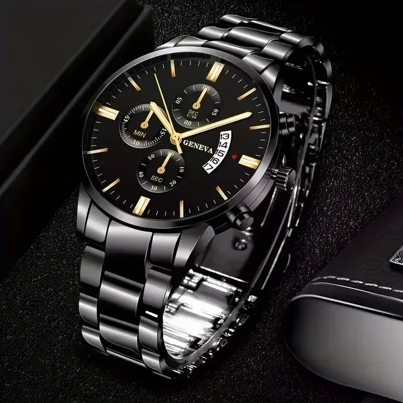 Vintage Quartz Men's Watch with Calendar - Elegant Stainless Steel Timepiece, Perfect Gift Qme