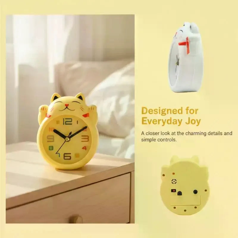 Cute Lucky Cat Alarm Clock Silent Non Ticking Movement Large Readable Numbers Perfect For Kids Bedroom Home Study Desk Decor Qme