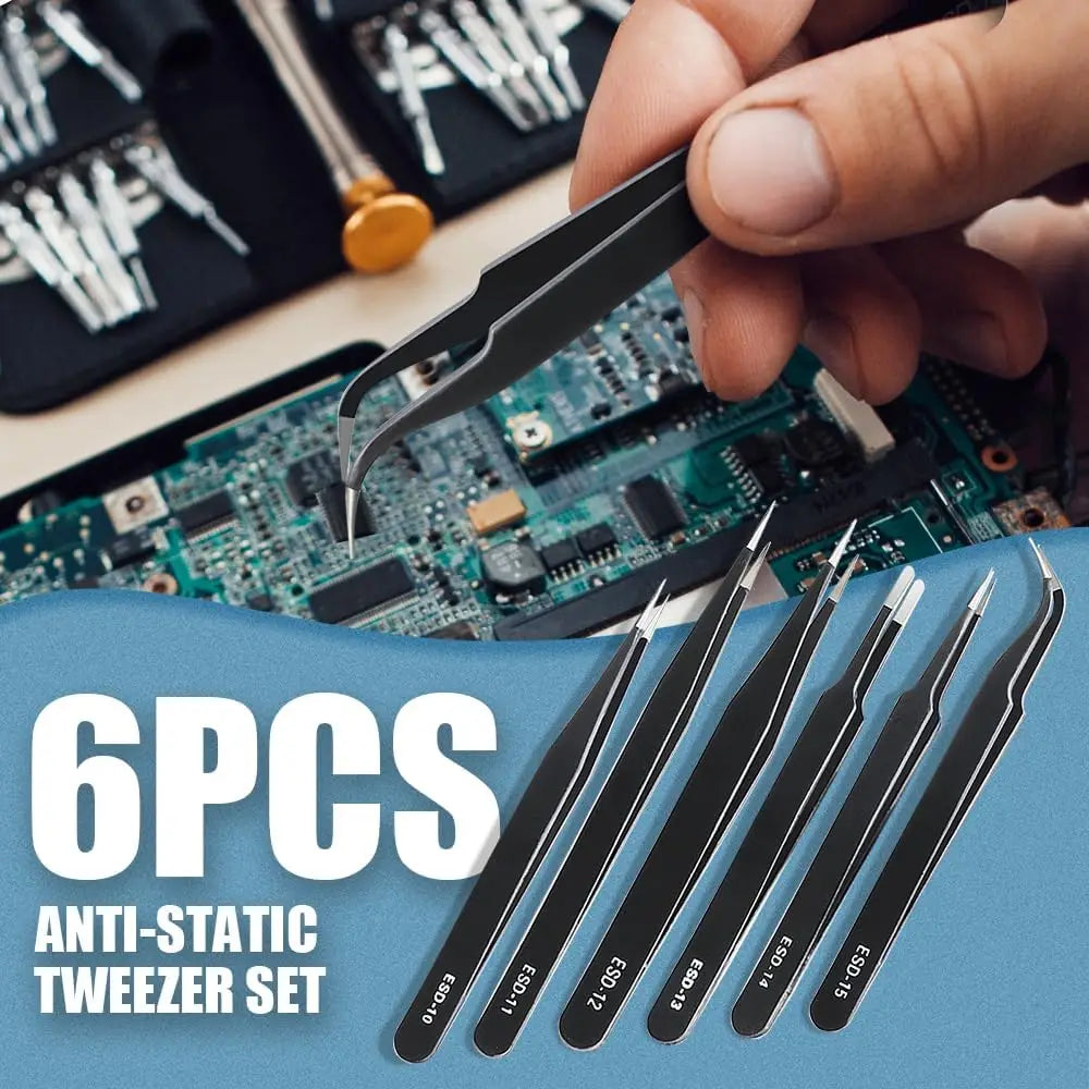 Precision Tweezers Set, Advanced Anti-Static Stainless Steel Tweezers, ESD Curved Tweezers, Suitable for Electronic Products Qme