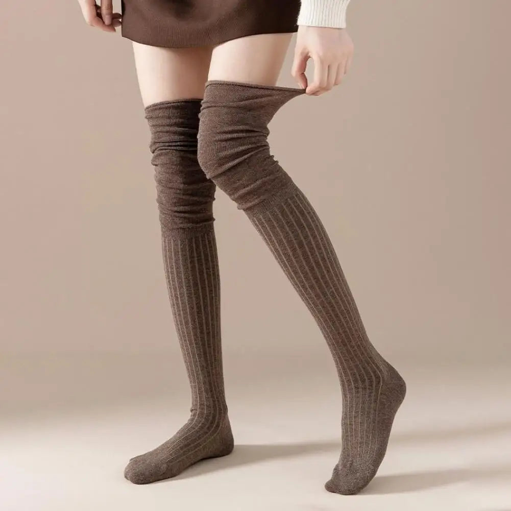 Winter Warm Long Socks Tube Thick High Tube Over Knee Knee-Length Hosiery Socks Terry Solid Color Women Thicken Calf Socking Qme