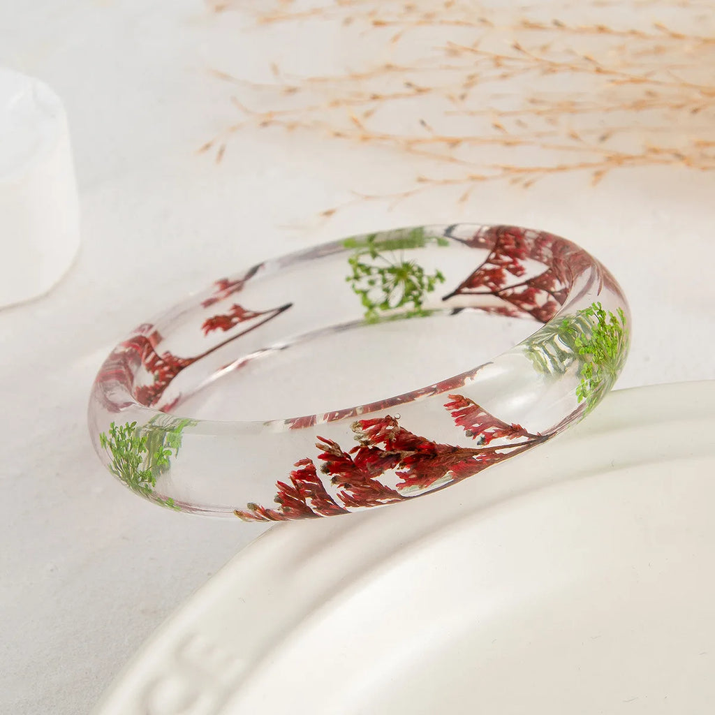 Cool Exaggerated Ins Style Flower Transparent 15MM Round Bangle Bracelet Fashionable Acrylic Color Dried Flower Daisy Bracelet Qme