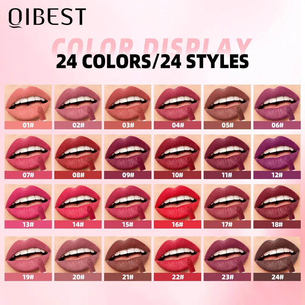 QIBEST 12PCS Matte Liquid Lipstick Sets High-Pigment Long-Lasting Velvet Lip Gloss Nude Purple Lip Mud Makeup Kit Lip Stain Tint Qme
