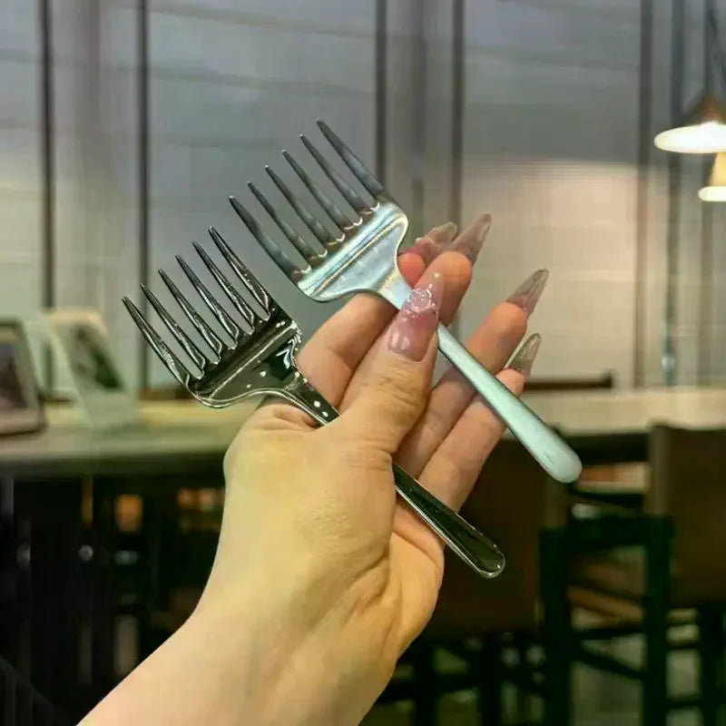 Creative Korean Single Handle Six-tooth Stainless Steel Dessert Fork Fruit Fork Portable 304 Stainless Steel Cake Fork Qme
