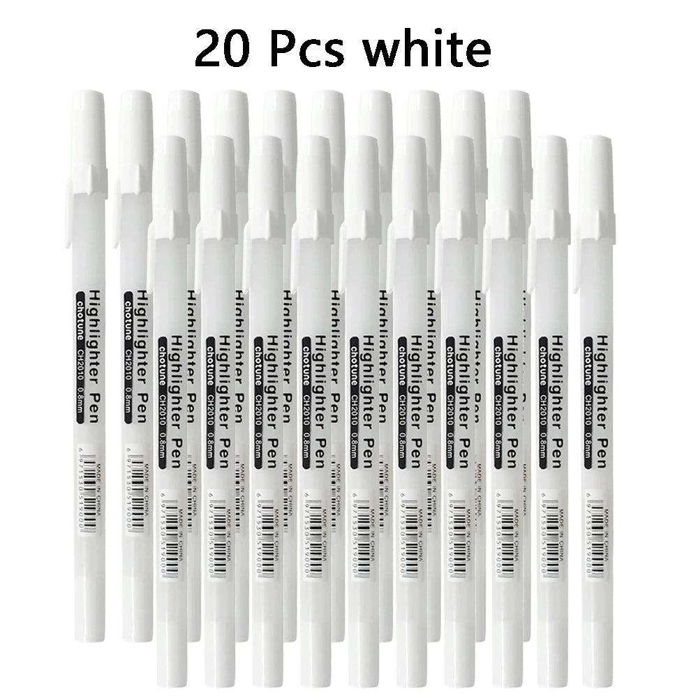 12/20/30 Pack of White Highlighter Pens, Suitable for Graffiti, Outlining for Art Students and Drawing, Ideal Writing Diaries. Qme 20 Pcs white