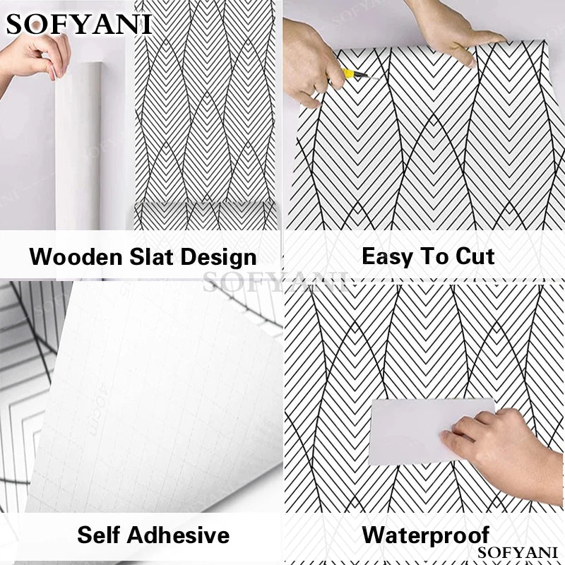 Black White Geometric Abstract Curve Peeling Wall Self-adhesive Qme