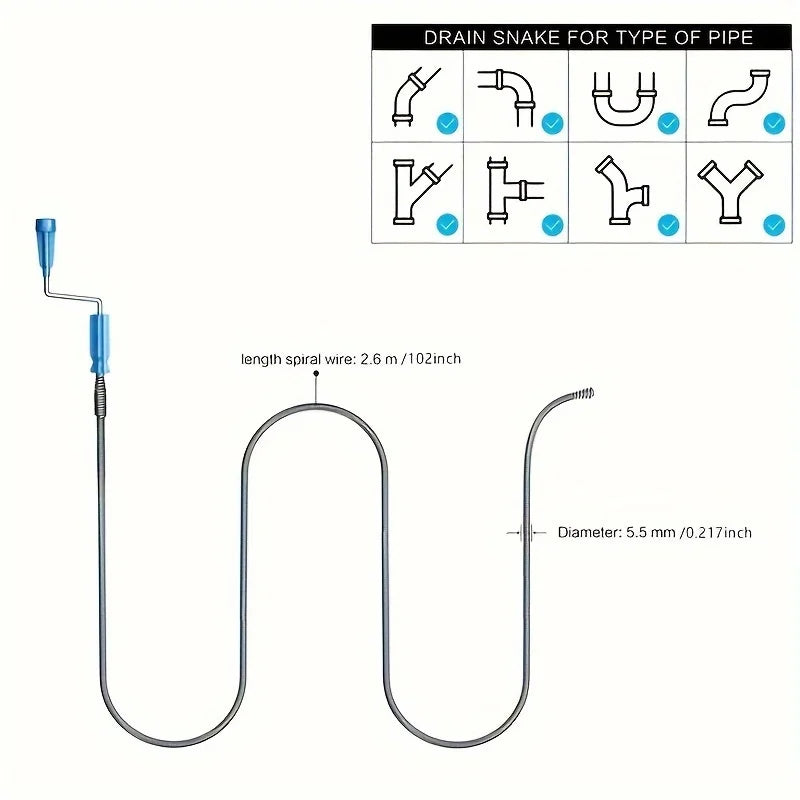 One Set Of 1pc Flexible Pipe Cleaning Shafts - Spiral Drain With Cleaning Hook Qme