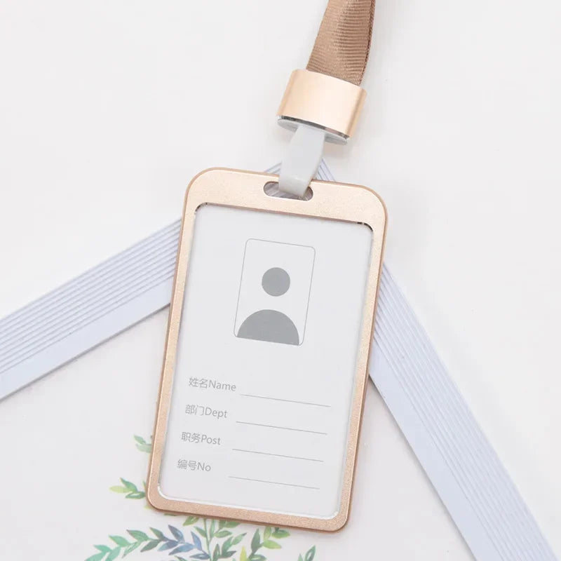 Metal Alloy Work Name Card Holders Fashion Business ID Badge Lanyard Qme Gold