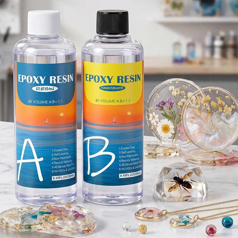 Easy Mix 1:1 Epoxy Resin Crystal Clear Kit Coating and Casting Resin for Table Top, Molds, Tumbler Crafts, Painting, Jewelry DIY Qme
