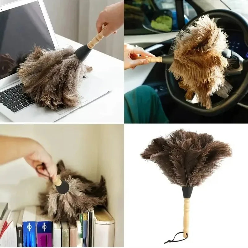 Wooden Handle Feather Duster Anti-static Dust Removal Dusters Ostrich Qme