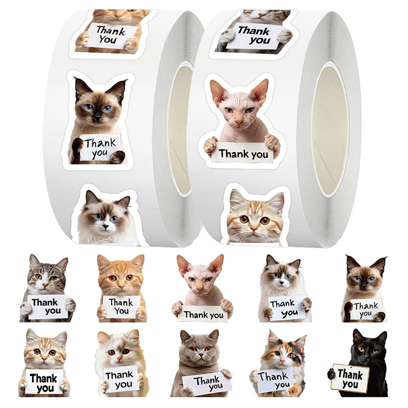 500Pcs Dog Cat Thank You Stickers Roll Cute Puppy Adhesive Labels Tags For Supporting My Small Business Envelope Seals Packing Qme