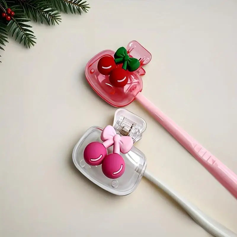Cute Cherry Design Toothbrush Holder Pattern Head Features Dual Holes Qme