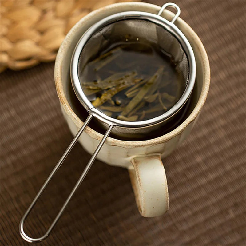 Tea Infuser With Handle Fine Mesh Reusable Tea Leaf Strainer Coffee Flour Filter Handheld Sieve For Teapot Kitchen Accessories. Qme