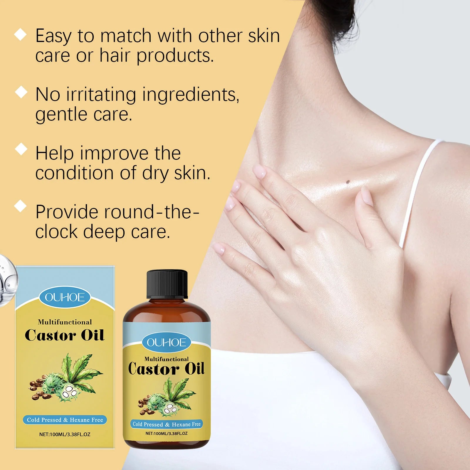 Organic Castor Oil Moisturizing Hair Eyelashes Eyebrows Emollient Relaxation Aromatherapy Brightening Body Massage Essential Oil Qme