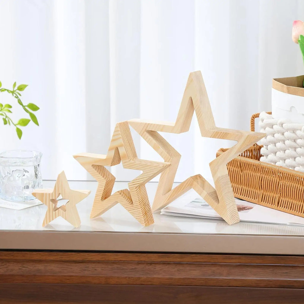 Christmas Star Table Decor 3 Holiday Farmhouse Decoration Wooden Qme
