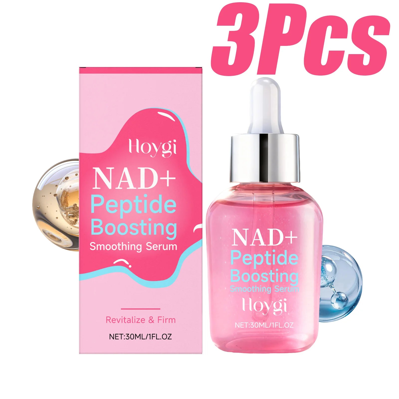 NAD+ Peptide Boosting Smoothing Serum Firming Hydrating Anti-Aging Serum Radiant Glow Face Essence Hyaluronic Acid Brightening Qme 3 x 30ml Boxed