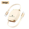 USB C 100W Fast Charging Retractable Cable Type C Mobile Phone Charge Wire Car Kit Portable PD 1M Charge Line For iPhone Realme Qme Golden 1m
