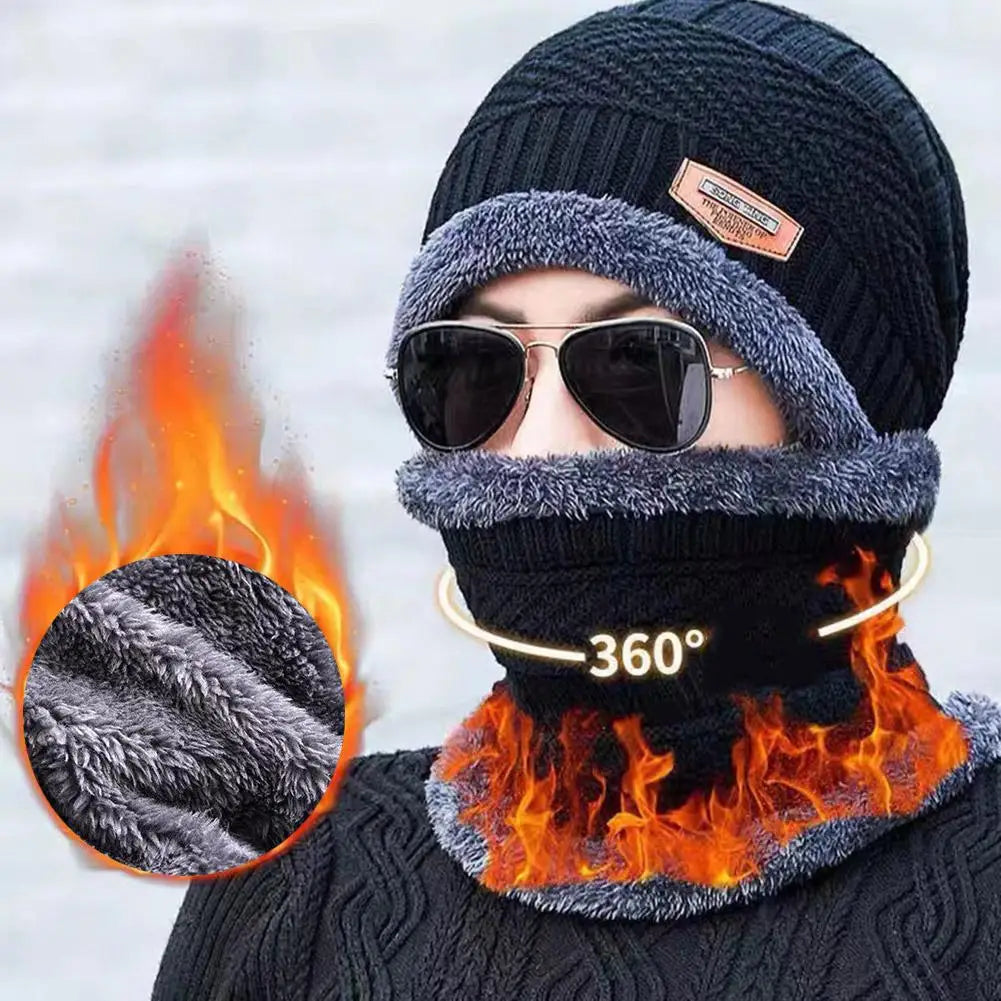 Winter Fleece Scarf Hats Thicken Plush Warm Beanies Wool Knit Caps Men Women Outdoor Cycling Ski Cold Protection Neck Mask Hat Qme