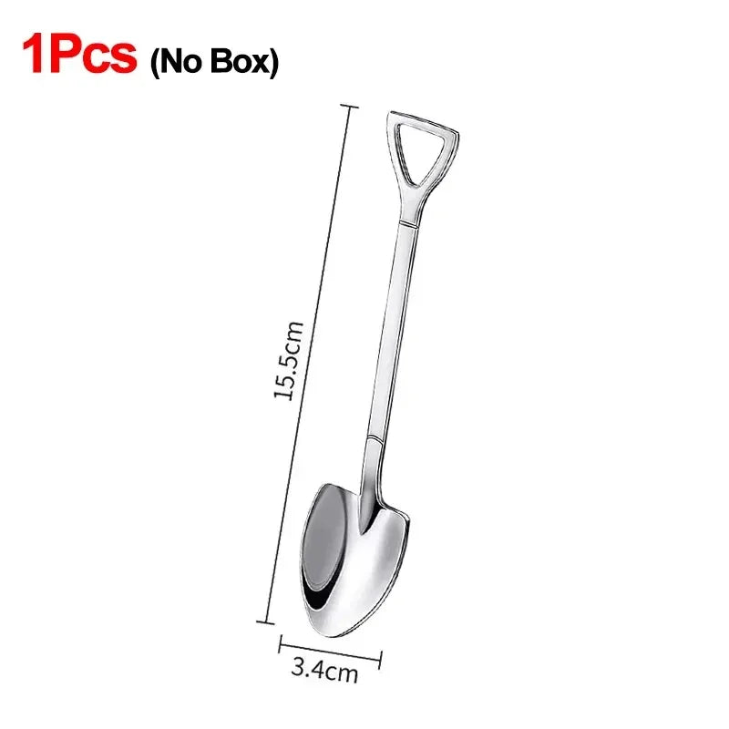 Stainless Steel Shovel Spoon Cutlery Coffee Tea Spoon Ice Cream Dessert Fruit Party Scoop Teaspoon Kitchen Tableware Cutlery Set Qme A-1PC