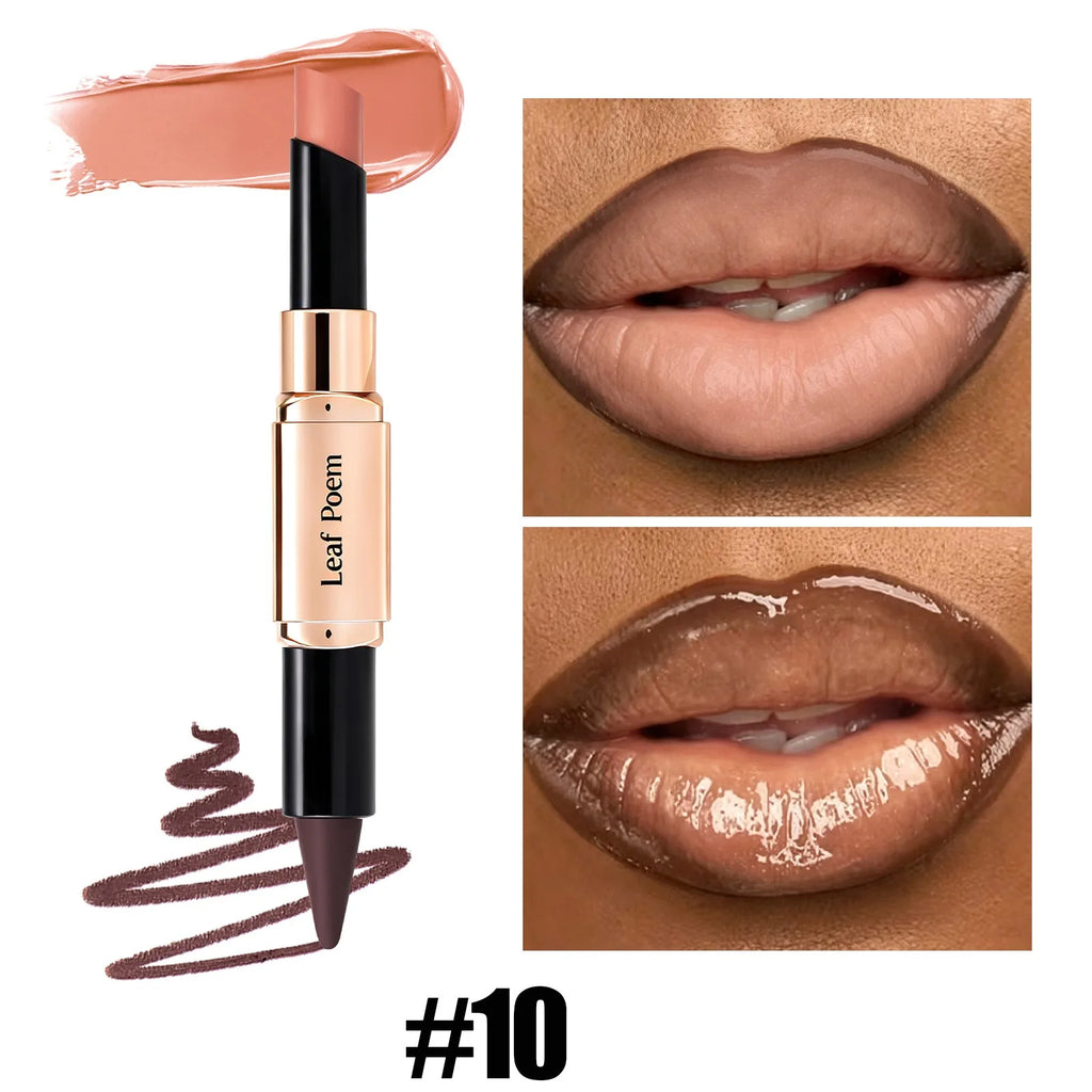 2-in-1 Ultra Fine Lip Liner Velvet Matte Dark Purple Mirror Lipstick Waterproof Non Sticky Contouring Tint Outline Lip Makeup Qme