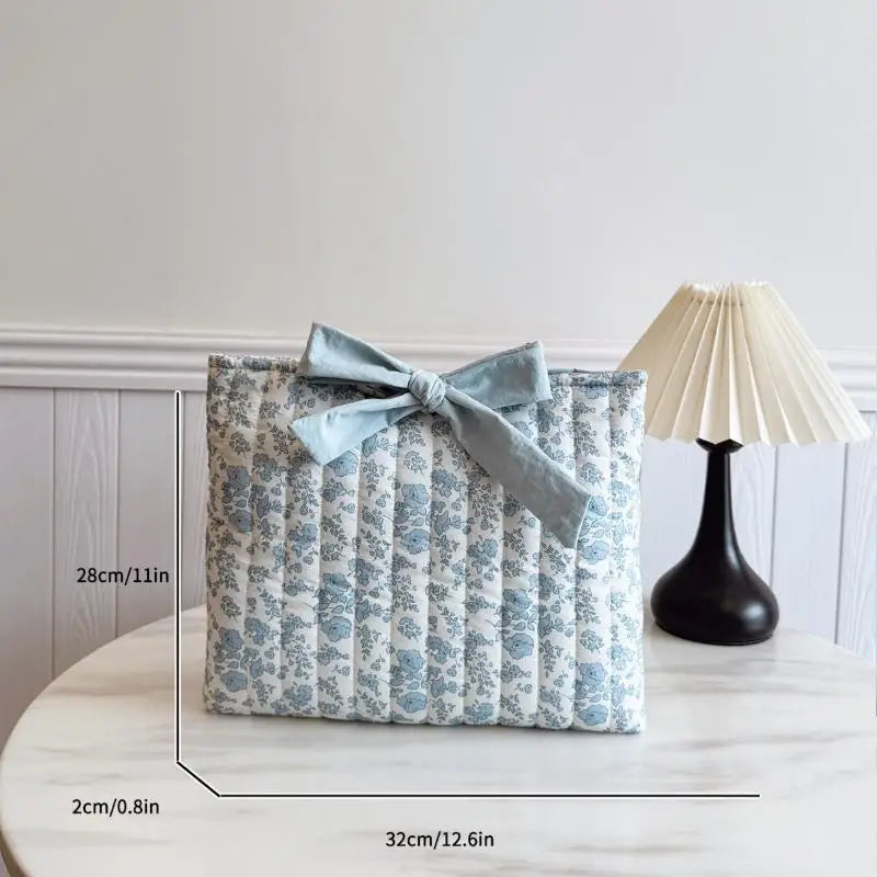 Women'S Floral Book Storage Bag With Bow Tie - Large Capacity Lightweight Cosmetic Organizer Quilted Design Qme 1Pcs
