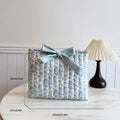 Women'S Floral Book Storage Bag With Bow Tie - Large Capacity Lightweight Cosmetic Organizer Quilted Design Qme 1Pcs