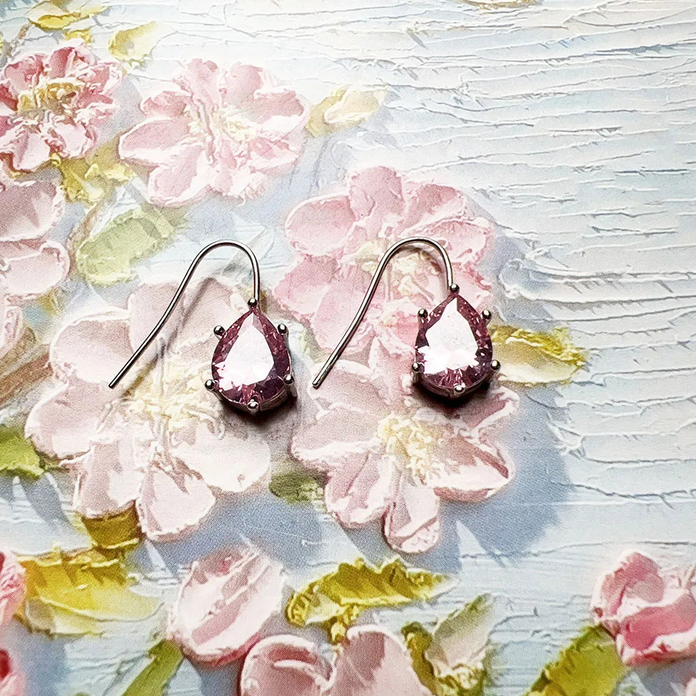 Pink Water Tear Drop Earrings 925 Sterling Silver Europe Style Gram Fine Jewerly For Women Romantic Gift Qme