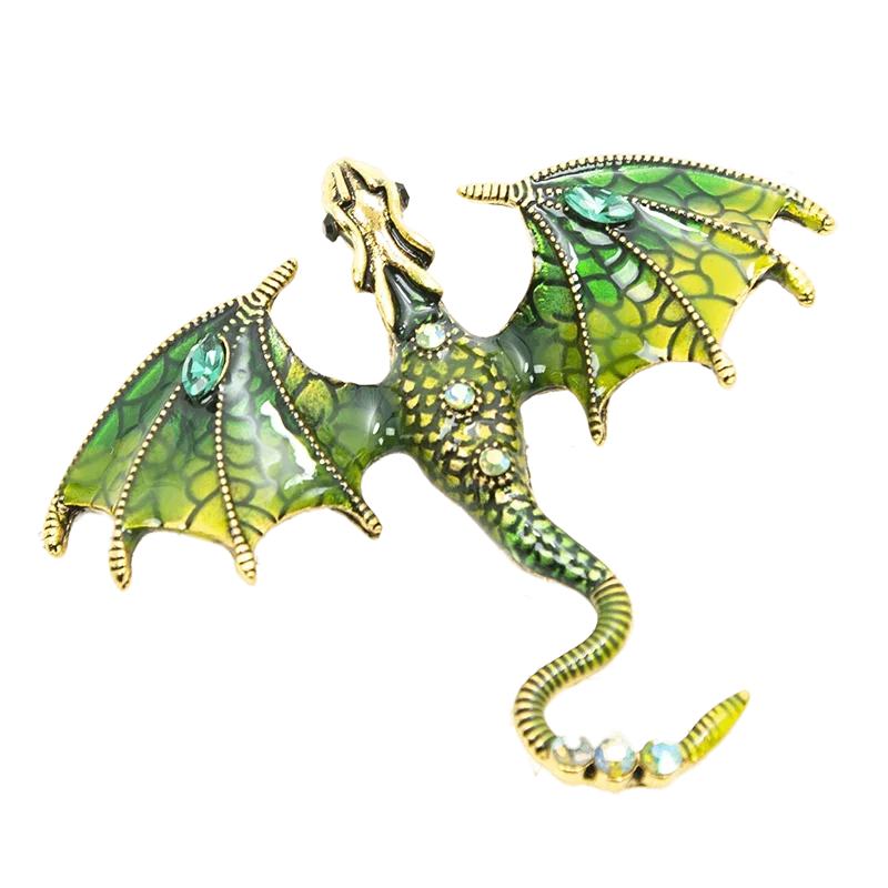 Enamel Fly Dragon Brooch Women Men Rhinestone Beautiful Legand Animal Qme A4
