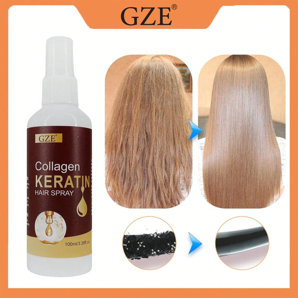 GZE Collagen Keratin Hair Spray | Heat Protectant Spray for Hair Detangler & Shine Spray | Frizz Control, Repairs Damaged Hair Qme
