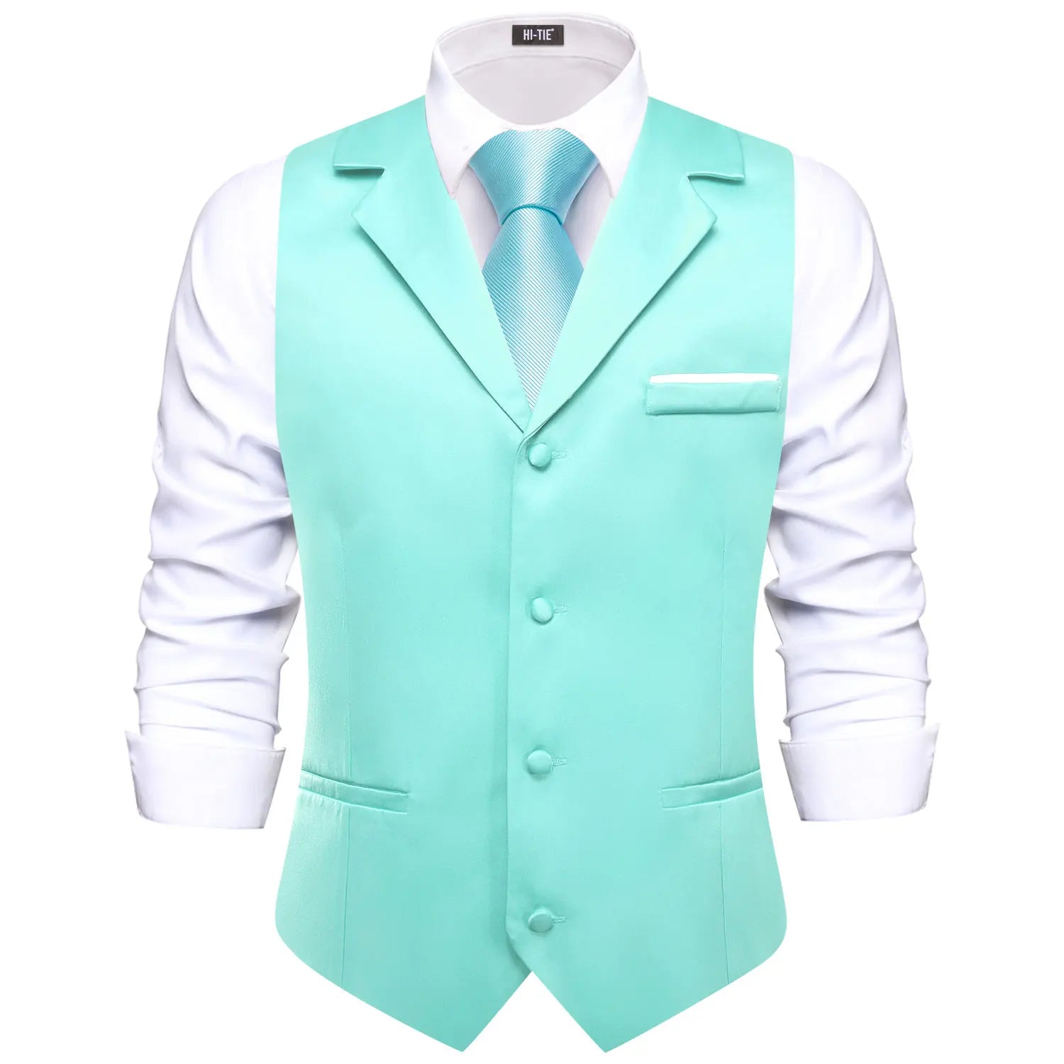 Hi-tie Champagne Solid V-neck Men Vest Tie Jacquard Tuxedo Dress Qme MD-3398-N-3775 XXXL