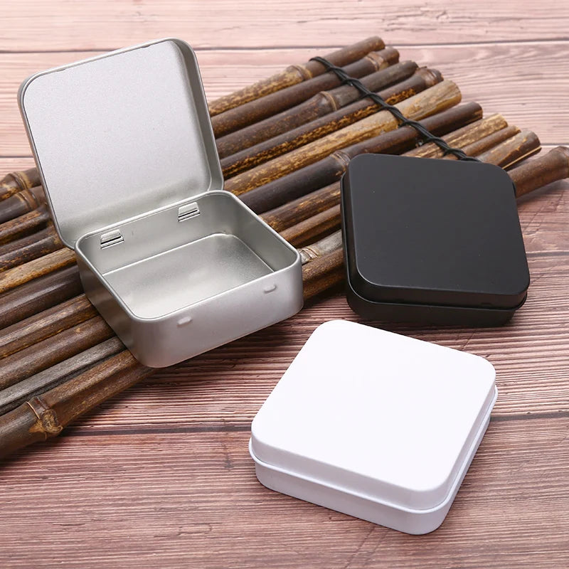 Mini Square Small Tin Box Metal Hinged Flip Storage Case Jewelry Coin Qme