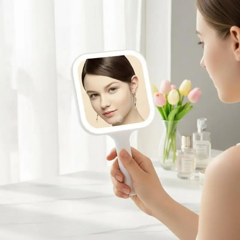 LED Smart Makeup Mirror Hand-held Carry 3 Colors Adjust Bright Touch Qme