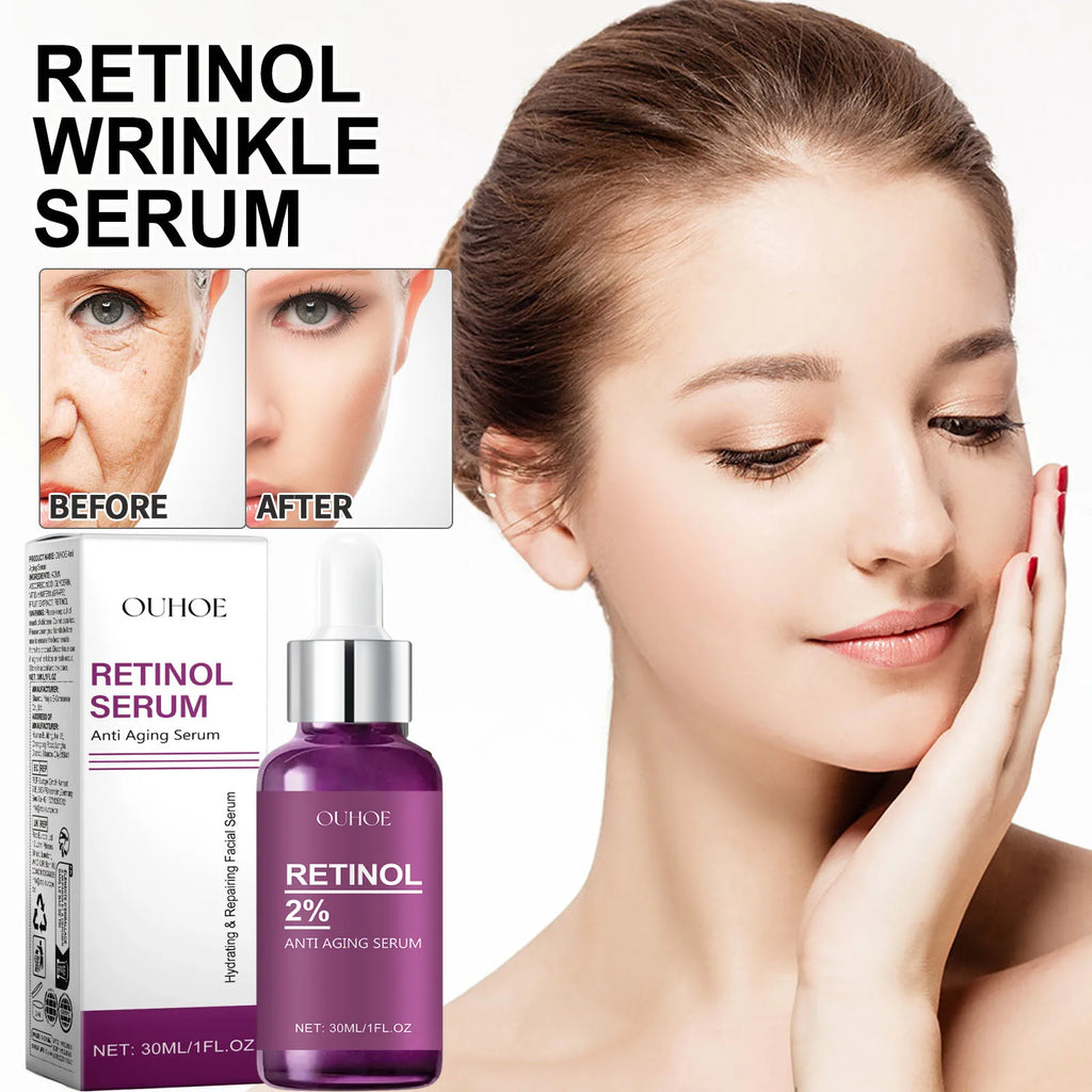 Retinol Remove Wrinkle Face Serum Lift Firming Anti Aging Fade Fine Lines Whitening Brightening Moisturizer Skin Care Cosmetics Qme
