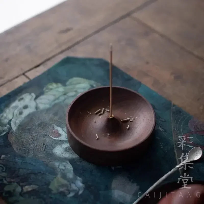 Black Walnut Solid Wood Incense Stick Tea Ceremony Round Incense Burner Agarwood Tray Holder Home Decor Qme