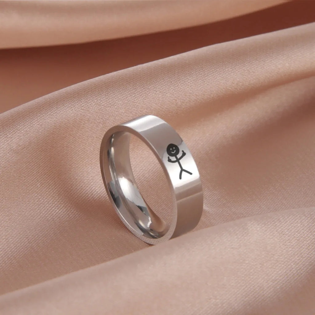 Simple Personality Charm Trend Funny Middle Finger Stickman Ring Hip Hop Doodle Rings for Man Couple Party New Gifts Jewelry Qme