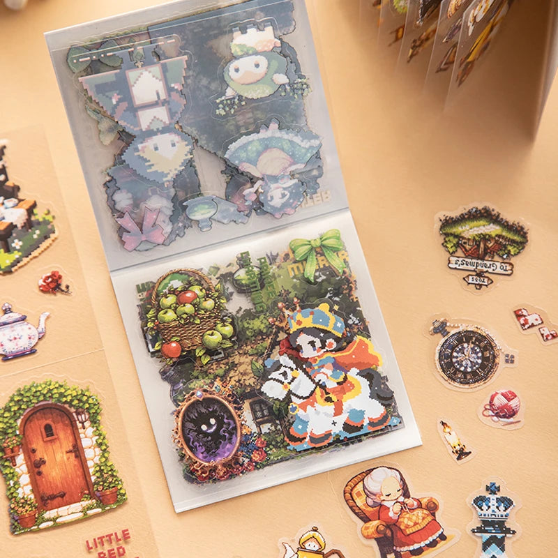 4 Books Retro Pixel Art Sticker Book, Versatile Story-Telling Decals for K-pop Photocards & Crafts Qme