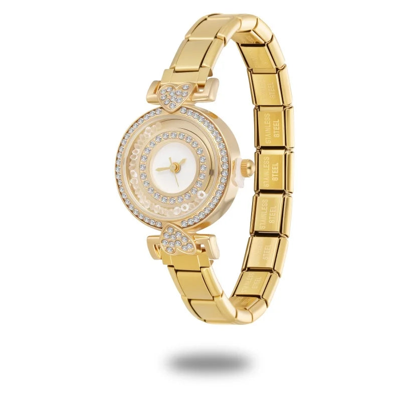 Fashion Women's Stainless Steel Round Shiny Zircon Watch DIY Width